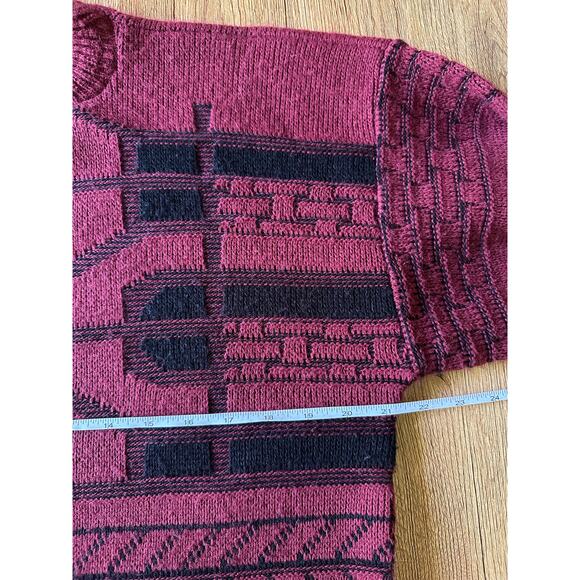 Aspetuck Trading Co Vtg Red Patterned Chunky Cosby Sweater Size Small - Picture 4 of 6